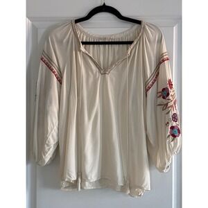 Solitaire‎ Cream Embroidered Boho Peasant  Blouse Women's Size M